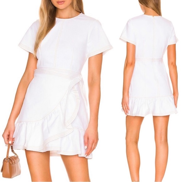 Cinq‎ à Sept Josi Denim Ruffled Tie Waist Dress White Sz 6 - Picture 1 of 8